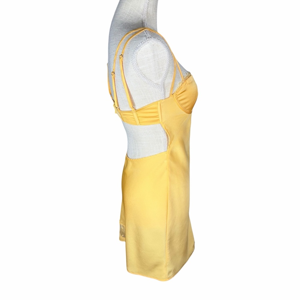 Meshki Yellow Lemon Joslyn Lace Satin Slip Mini Dress - Picture 8 of 12